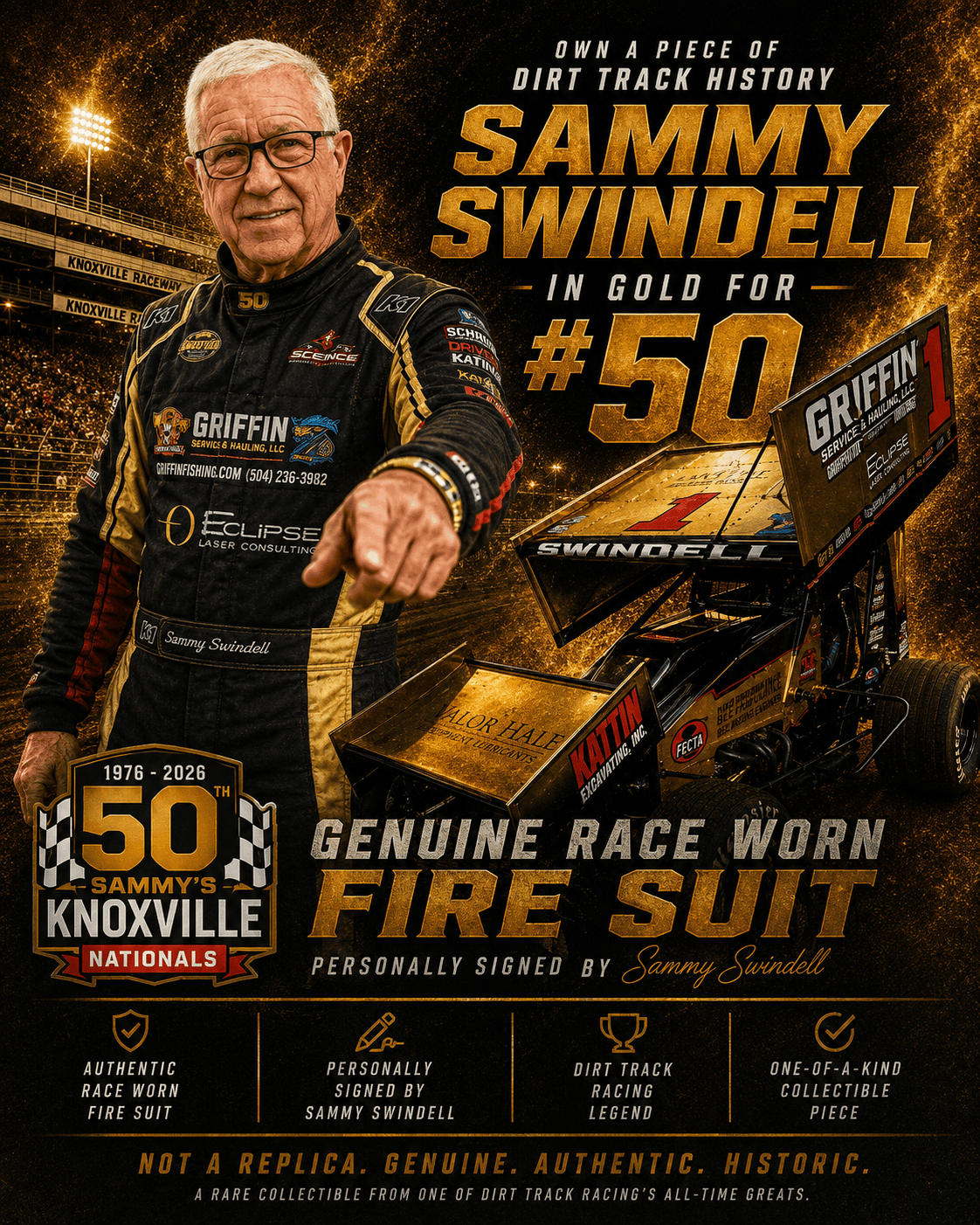 Sammy Swindell | Signed, Fire suit for Knoxville Nats 2026